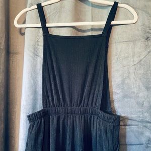 Black Capri Bib Jumpsuit with Pockets